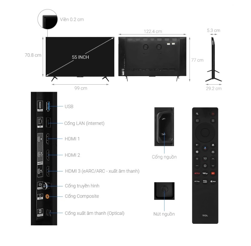 Google Tivi TCL QD-Mini LED 4K 55 Inch 55C6K - Ảnh 6