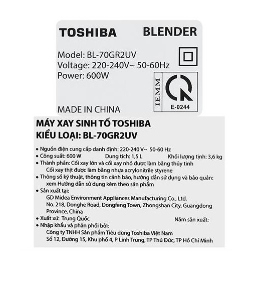 Máy xay sinh tố Toshiba BL-70GR2UV - Ảnh 7